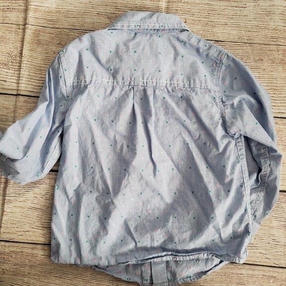 CAT & JACK blue striped boys button down polka dot long sleeve top - Picture 5 of 6